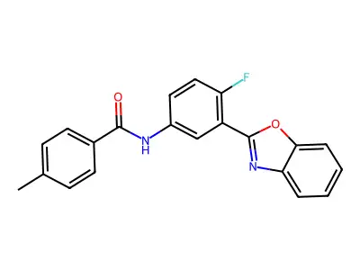 N-[3-(1,3-benzoxazol-2-yl)-4-fluorophenyl]-4-methylbenzamide structure