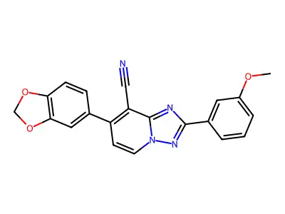 7-(1,3-benzodioxol-5-yl)-2-(3-methoxyphenyl)[1,2,4]triazolo[1,5-a]pyridine-8-carbonitrile structure