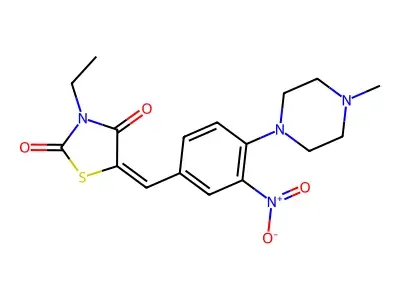 3-ethyl-5-{(E)-[4-(4-methylpiperazino)-3-nitrophenyl]methylidene}-1,3-thiazolane-2,4-dione structure