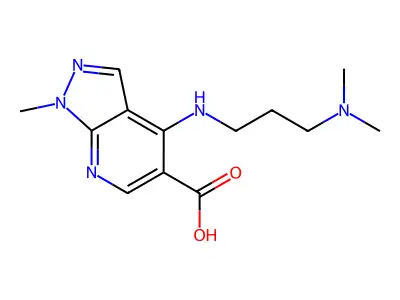 4-{[3-(dimethylamino)propyl]amino}-1-methyl-1H-pyrazolo[3,4-b]pyridine-5-carboxylic acid structure