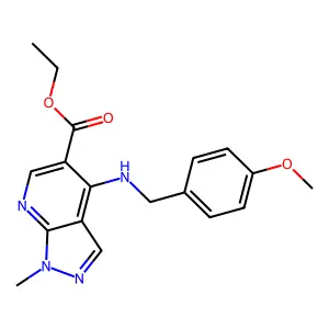 ethyl 4-[(4-methoxybenzyl)amino]-1-methyl-1H-pyrazolo[3,4-b]pyridine-5-carboxylate structure