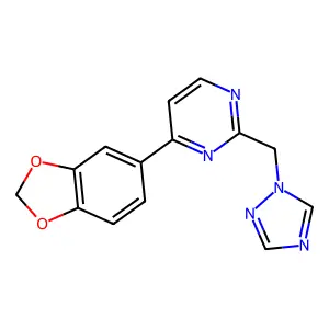 4-(1,3-benzodioxol-5-yl)-2-(1H-1,2,4-triazol-1-ylmethyl)pyrimidine structure