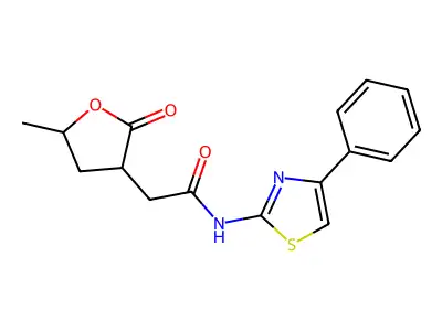 2-(5-methyl-2-oxooxolan-3-yl)-N-(4-phenyl-1,3-thiazol-2-yl)acetamide structure