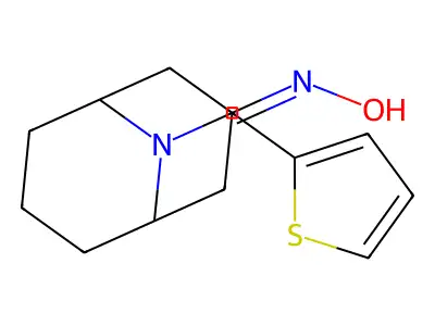 N-{9-[(thiophen-2-yl)methyl]-9-azabicyclo[3.3.1]nonan-3-ylidene}hydroxylamine structure
