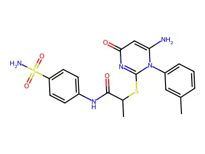2-{[6-amino-1-(3-methylphenyl)-4-oxo-1,4-dihydropyrimidin-2-yl]sulfanyl}-N-(4-sulfamoylphenyl)propanamide structure