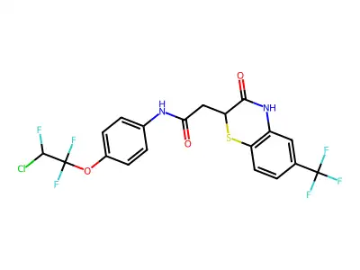 N-[4-(2-chloro-1,1,2-trifluoroethoxy)phenyl]-2-[3-oxo-6-(trifluoromethyl)-3,4-dihydro-2H-1,4-benzothiazin-2-yl]acetamide structure