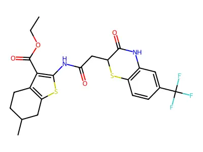 ethyl 6-methyl-2-{2-[3-oxo-6-(trifluoromethyl)-3,4-dihydro-2H-1,4-benzothiazin-2-yl]acetamido}-4,5,6,7-tetrahydro-1-benzothiophene-3-carboxylate structure