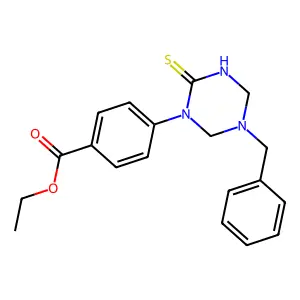 Ethyl 4-(5-benzyl-2-sulfanylidene-1,3,5-triazinan-1-yl)benzoate structure