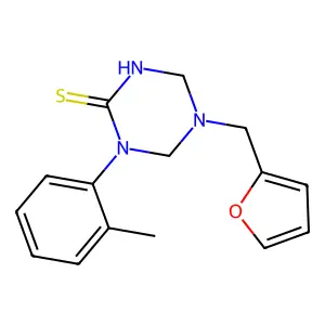 5-(Furan-2-ylmethyl)-1-(2-methylphenyl)-1,3,5-triazinane-2-thione structure