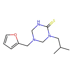 5-(Furan-2-ylmethyl)-1-(2-methylpropyl)-1,3,5-triazinane-2-thione structure