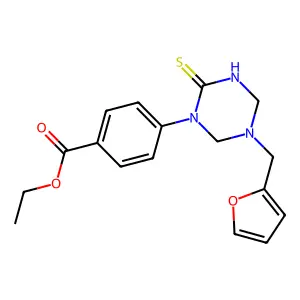 Ethyl 4-(5-(furan-2-ylmethyl)-2-thioxo-1,3,5-triazinan-1-yl)benzoate structure