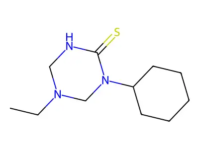 1-Cyclohexyl-5-ethyl-1,3,5-triazinane-2-thione structure