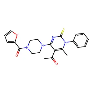 1-[4-[4-(furan-2-carbonyl)piperazin-1-yl]-6-methyl-1-phenyl-2-sulfanylidenepyrimidin-5-yl]ethanone structure