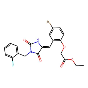 ethyl (4-bromo-2-{(E)-[1-(2-fluorobenzyl)-2,5-dioxoimidazolidin-4-ylidene]methyl}phenoxy)acetate structure