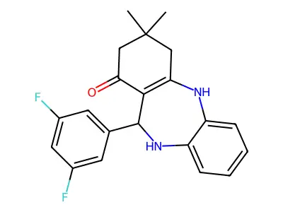 11-(3,5-difluorophenyl)-3,3-dimethyl-2,3,4,5,10,11-hexahydro-1H-dibenzo[b,e][1,4]diazepin-1-one structure