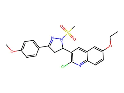 2-chloro-6-ethoxy-3-[5-(4-methoxyphenyl)-2-methylsulfonyl-3,4-dihydropyrazol-3-yl]quinoline structure