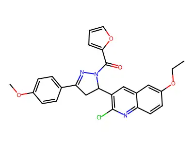 (5-(2-chloro-6-ethoxyquinolin-3-yl)-3-(4-methoxyphenyl)-4,5-dihydro-1H-pyrazol-1-yl)(furan-2-yl)methanone structure