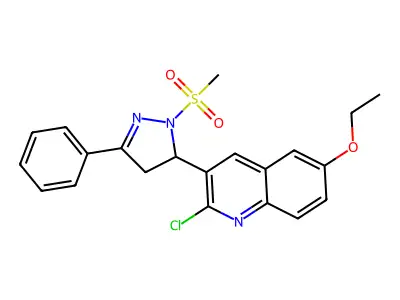 2-chloro-6-ethoxy-3-(1-(methylsulfonyl)-3-phenyl-4,5-dihydro-1H-pyrazol-5-yl)quinoline structure