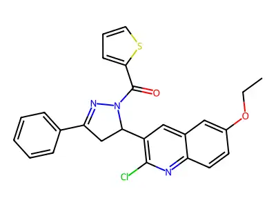 [3-(2-chloro-6-ethoxy-3-quinolinyl)-5-phenyl-3,4-dihydropyrazol-2-yl]-thiophen-2-ylmethanone structure