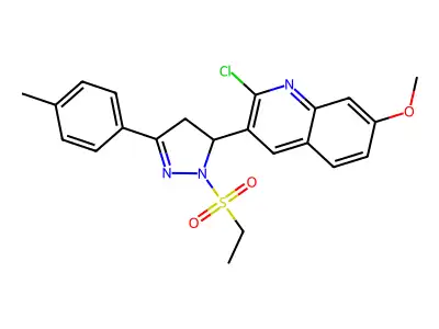2-chloro-3-(1-(ethylsulfonyl)-3-(p-tolyl)-4,5-dihydro-1H-pyrazol-5-yl)-7-methoxyquinoline structure