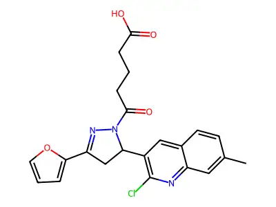5-(5-(2-chloro-7-methylquinolin-3-yl)-3-(furan-2-yl)-4,5-dihydro-1H-pyrazol-1-yl)-5-oxopentanoic acid structure