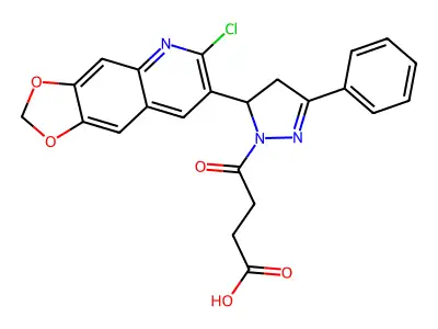 4-(5-(6-chloro-[1,3]dioxolo[4,5-g]quinolin-7-yl)-3-phenyl-4,5-dihydro-1H-pyrazol-1-yl)-4-oxobutanoic acid structure