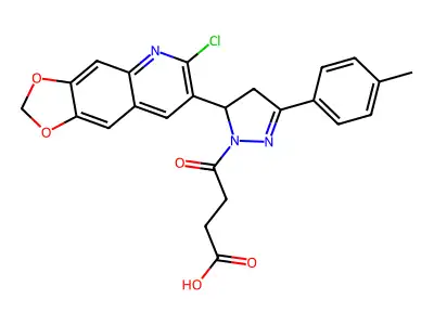 4-(5-(6-chloro-[1,3]dioxolo[4,5-g]quinolin-7-yl)-3-(p-tolyl)-4,5-dihydro-1H-pyrazol-1-yl)-4-oxobutanoic acid structure