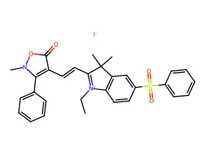 Isoxazolium, 4-[[1-ethyl-1,3-dihydro-3,3-dimethyl-5-(phenylsulfonyl)-2H-indol-2-ylidene]ethylidene]-4,5-dihydro-2-methyl-5-oxo-3-phenyl-, iodide structure
