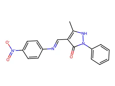 5-methyl-4-[(4-nitroanilino)methylene]-2-phenyl-2,4-dihydro-3H-pyrazol-3-one structure
