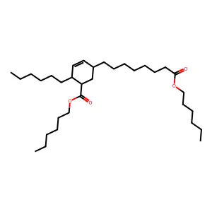 2-Cyclohexene-1-octanoic acid, 4-hexyl-5-[(hexyloxy)carbonyl]-, hexyl ester structure