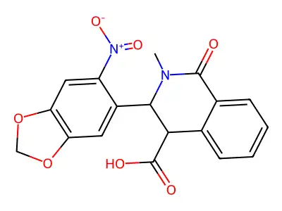 1,2,3,4-Tetrahydro-2-methyl-3-(6-nitro-1,3-benzodioxol-5-yl)-1-oxo-4-isoquinolinecarboxylic acid structure