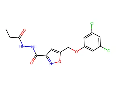 5-[(3,5-dichlorophenoxy)methyl]-N'-propanoyl-1,2-oxazole-3-carbohydrazide structure