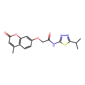 2-[(4-methyl-2-oxo-1-benzopyran-7-yl)oxy]-N-(5-propan-2-yl-1,3,4-thiadiazol-2-yl)acetamide structure