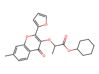 Cyclohexyl 2-{[2-(furan-2-yl)-7-methyl-4-oxo-4H-1-benzopyran-3-yl]oxy}propanoate structure