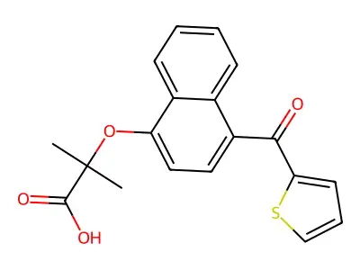 Propanoic acid, 2-methyl-2-((4-(2-thienylcarbonyl)-1-naphthalenyl)oxy)- structure