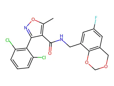 3-(2,6-Dichlorophenyl)-N-((6-fluoro-4H-benzo[d][1,3]dioxin-8-yl)methyl)-5-methylisoxazole-4-carboxamide structure