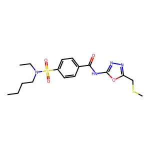4-[butyl(ethyl)sulfamoyl]-N-{5-[(methylsulfanyl)methyl]-1,3,4-oxadiazol-2-yl}benzamide structure