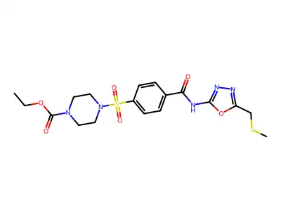 ethyl 4-((4-((5-((methylthio)methyl)-1,3,4-oxadiazol-2-yl)carbamoyl)phenyl)sulfonyl)piperazine-1-carboxylate structure