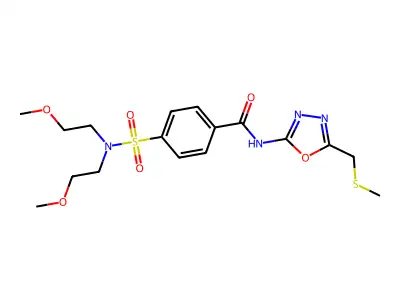 4-[bis(2-methoxyethyl)sulfamoyl]-N-[5-(methylsulfanylmethyl)-1,3,4-oxadiazol-2-yl]benzamide structure