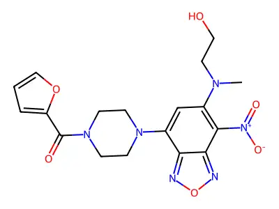 furan-2-yl(4-(6-((2-hydroxyethyl)(methyl)amino)-7-nitrobenzo[c][1,2,5]oxadiazol-4-yl)piperazin-1-yl)methanone structure