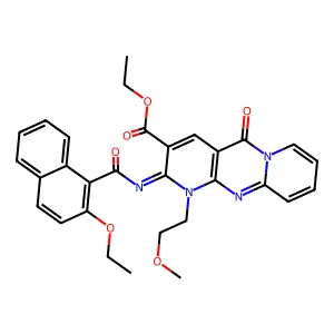 (E)-ethyl 2-((2-ethoxy-1-naphthoyl)imino)-1-(2-methoxyethyl)-5-oxo-2,5-dihydro-1H-dipyrido[1,2-a:2',3'-d]pyrimidine-3-carboxylate structure