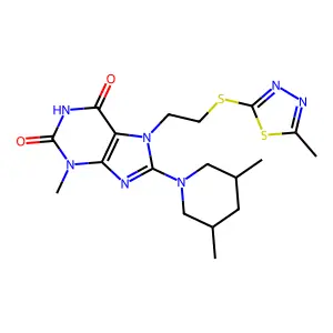 8-(3,5-dimethylpiperidin-1-yl)-3-methyl-7-(2-((5-methyl-1,3,4-thiadiazol-2-yl)thio)ethyl)-1H-purine-2,6(3H,7H)-dione structure
