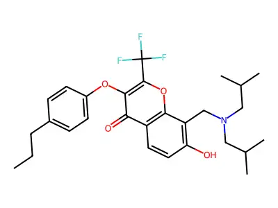 8-{[bis(2-methylpropyl)amino]methyl}-7-hydroxy-3-(4-propylphenoxy)-2-(trifluoromethyl)-4H-chromen-4-one structure
