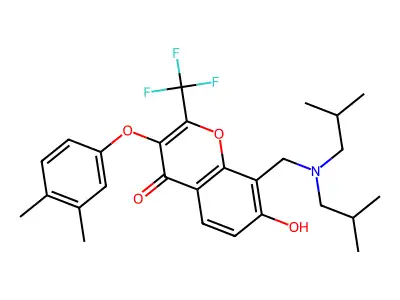 8-{[bis(2-methylpropyl)amino]methyl}-3-(3,4-dimethylphenoxy)-7-hydroxy-2-(trifluoromethyl)-4H-chromen-4-one structure