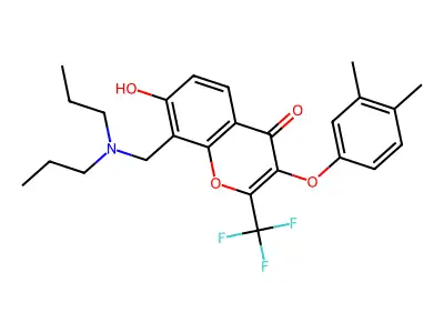 3-(3,4-dimethylphenoxy)-8-[(dipropylamino)methyl]-7-hydroxy-2-(trifluoromethyl)chromen-4-one structure