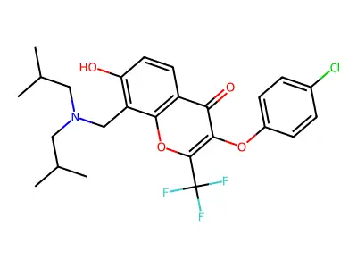 8-{[bis(2-methylpropyl)amino]methyl}-3-(4-chlorophenoxy)-7-hydroxy-2-(trifluoromethyl)-4H-chromen-4-one structure