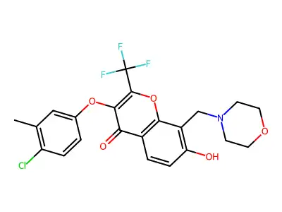 3-(4-chloro-3-methylphenoxy)-7-hydroxy-8-(morpholin-4-ylmethyl)-2-(trifluoromethyl)chromen-4-one structure