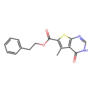 Phenethyl 5-methyl-4-oxo-3,4-dihydrothieno[2,3-d]pyrimidine-6-carboxylate structure