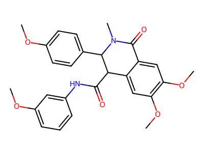 6,7-dimethoxy-n-(3-methoxyphenyl)-3-(4-methoxyphenyl)-2-methyl-1-oxo-1,2,3,4-tetrahydroisoquinoline-4-carboxamide structure