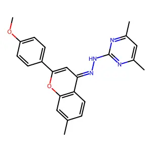 N-[[2-(4-methoxyphenyl)-7-methylchromen-4-ylidene]amino]-4,6-dimethylpyrimidin-2-amine structure